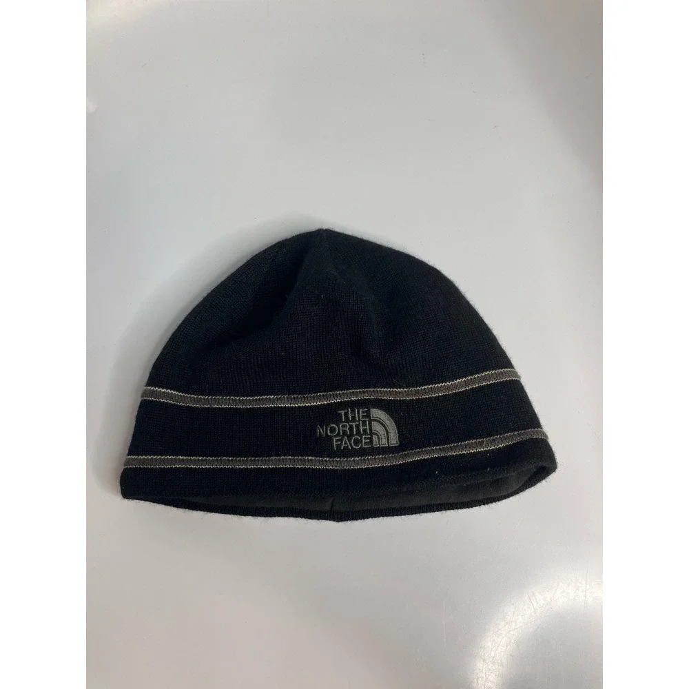 The North Face Beanie Unisex OS Black Excellent Striped Fleece Lined Knit Hat